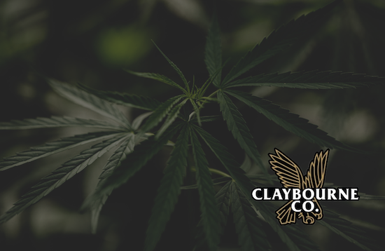 Claybourne Co logo with a cannabis leaf background.