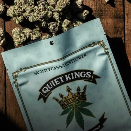 Quiet Kings cannabis packaging.